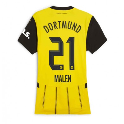 Fotbalové Dres Borussia Dortmund Donyell Malen #21 Dámské Domácí 2024-25 Krátký Rukáv Fotbalové Dres Borussia Dortmund Donyell Malen #21 Dámské Domácí 2024-25 Krátký Rukáv